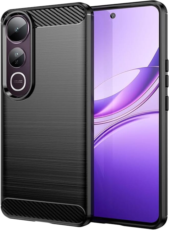 FASCINATION phone case compitable with Vivo V50 lite carbon Silicone Case Original Flexible Slim Enhanced Durable Anti-Shock Protector for Vivo V50 lite (Black)